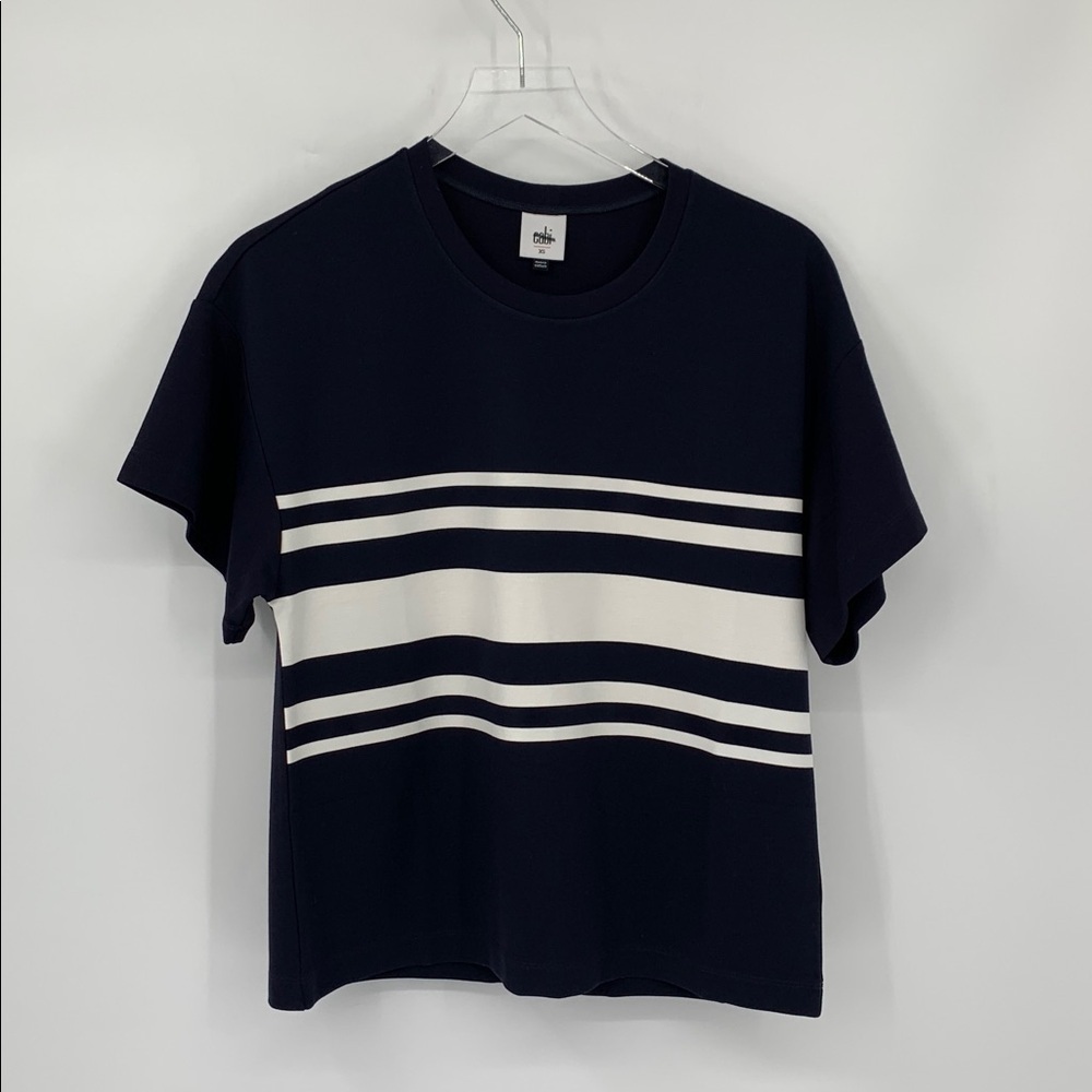 Cabi Catamaran tee shirt top blouse knit navy blue white stripe Preppy new XS